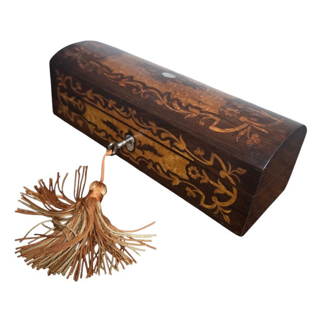 Antique English Inlaid Glove Box, 1880 For Sale