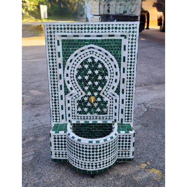 Sculpture Materials Moroccan Green & White Mosaic Tile Fountain / Rafraf Style For Sale - Image 7 of 7