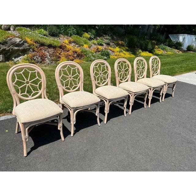 Wood Palm Beach Regency Rattan Dining Set With Six Chairs For Sale - Image 7 of 13