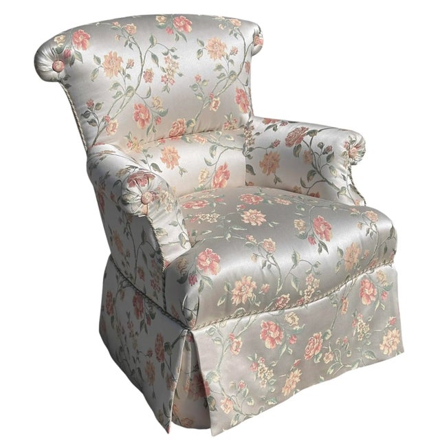The House of Scalamandre Scalamandre Silk Floral Upholstered Swivel Slipper Chair - Joanne Carson Estate - 1 of 2 For Sale - Image 4 of 8