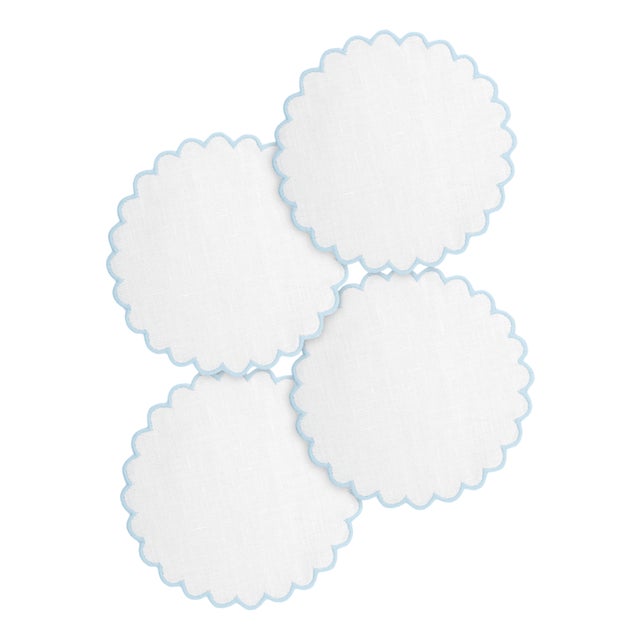 Zurbano Baby Blue Linen Coasters by Los Encajeros, Set of 4 For Sale