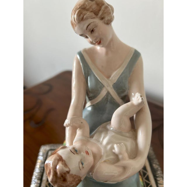 Art Deco Polychrome Ceramic Maternità Sculpture by Vincenzo Bertolotti, Italy, 1930s For Sale - Image 8 of 18