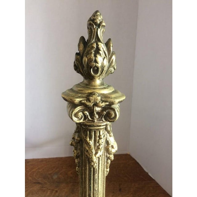 Neoclassical Antique Andirons, Neoclassical Style Andirons, Brass For Sale - Image 3 of 9