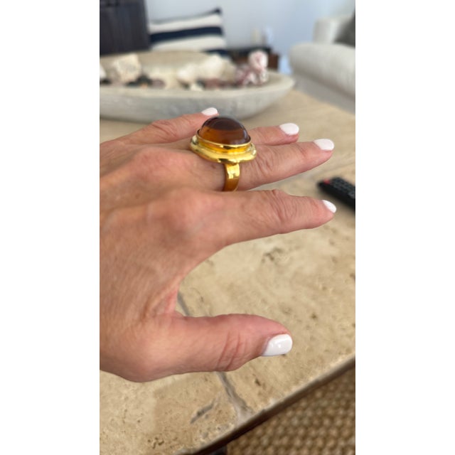 Vintage Turgo 18k Gold Large Cabochon Citrine Statement Ring, Size 7 For Sale - Image 9 of 10