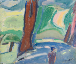 Erik Hoppe, Modernist Landscape from Søndermarken, 1930s, Oil on Canvas