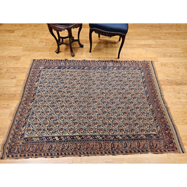 Textile Late 19th Century Persian Afshar Tribal Rug, Hand-Knotted Wool, All-Over Paisley Geometric Pattern, Ivory & Brown, 4x6 For Sale - Image 7 of 18