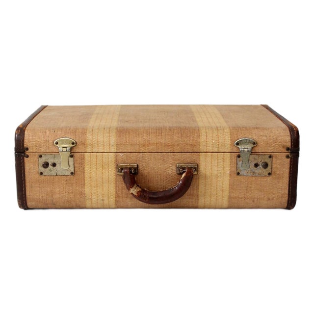 Vintage 1930s Canvas Suitcase For Sale