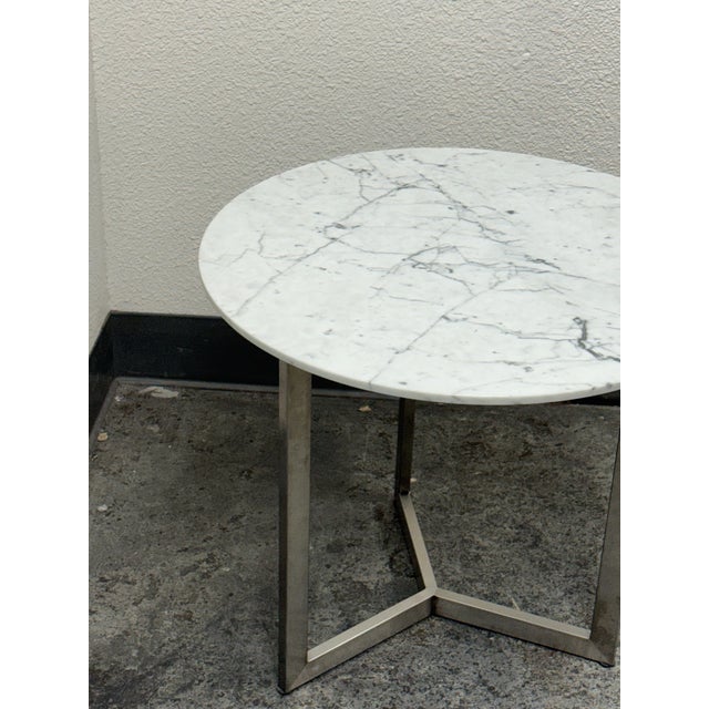 Metal Room & Board Classic Venatino Marble Round End Table For Sale - Image 7 of 12