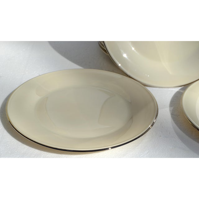Ceramic Vintage Lenox Special Porcelain Beige Dinner Plates Silver Trim - Set of 14 For Sale - Image 7 of 16