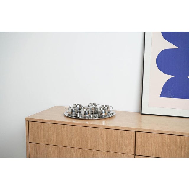 The coffee set was made in the 1980s in Italy. A set of cups with a tray and a stainless steel sugar bowl – an elegant set...