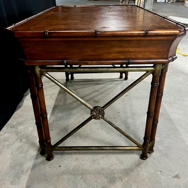 Wood Faux Bamboo Campaign Style Burlwood Desk or Writing Table by Hooker Furniture For Sale - Image 7 of 11