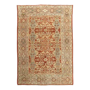 Antique Mahal Rug, Handmade Oriental Rug, Light Green, Rust, All-Over Design