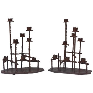 Paul Evans Attributed Welded Steel Brutalist Candlesticks For Sale