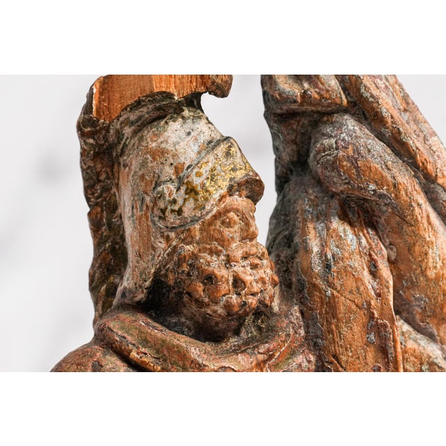 Rustic European Wonderful Continental Polychrome Antique 18th Century Carved Wood Statue Sculpture Warrior Man Old World European Decor For Sale - Image 3 of 16