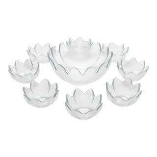 Vintage Blenko Lotus Bowl Set Clear Textured Art Glass Salad Berry - 9 pcs For Sale