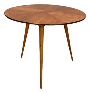 Round Wooden Table with Brass Top Edge and Three Legs, Itlay, 1950s