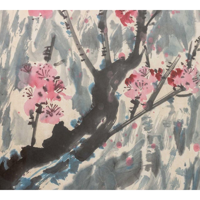 Late 20th Century Ding Yong Nian Cherry Blossoms Gouache For Sale - Image 5 of 8