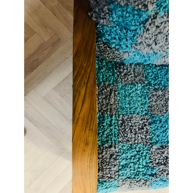 Not Yet Made - Made To Order Handmade Moroccan Checkered Blue Turquoise and Gray Wool Chair For Sale - Image 5 of 10