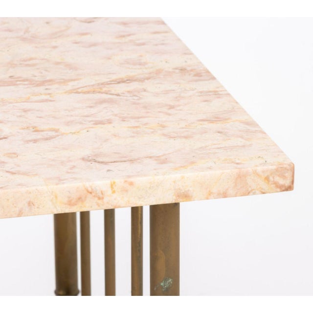 Metal Modern Pink Travertine Brass Side Tables, Pair For Sale - Image 7 of 7