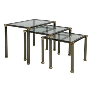 Italian Modern Glass and Metal Coffe Tables in Metal and Glass, 1980s, Set of 3 For Sale