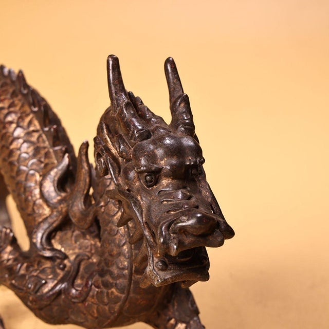 Late 19th Century Gilt Bronze Walking Dragon Figurine, 1700g, High Relief, Mythical Beast For Sale - Image 9 of 10