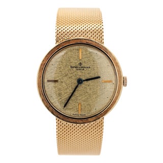 Vintage Baume Mercier 18k Yellow Gold Manual Wind Mesh Bracelet Watch For Sale