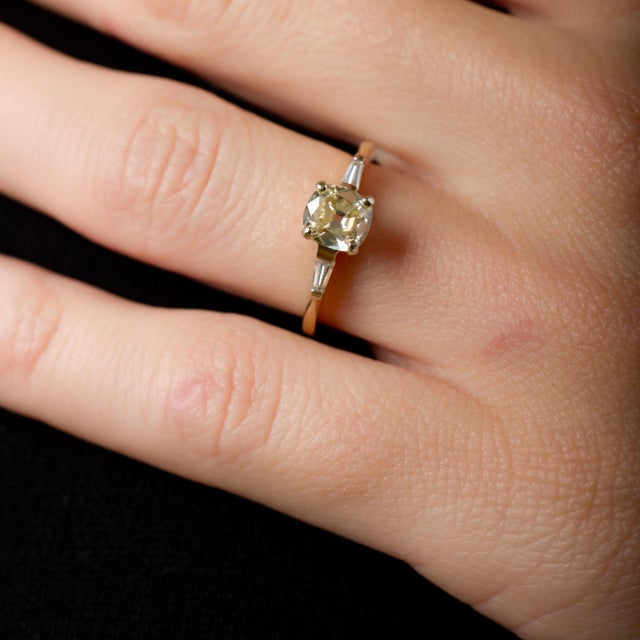 Mid 20th Century Gia 1.09 Carat Old Mine Cut Diamond 14k Yellow Gold Engagement Ring, Size 7 For Sale - Image 4 of 6