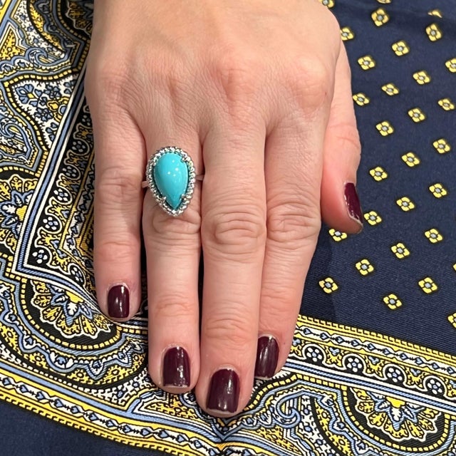 Natural Persian Turquoise Ring Size 6 14k White Gold 6.21 TCW Certified For Sale - Image 13 of 13