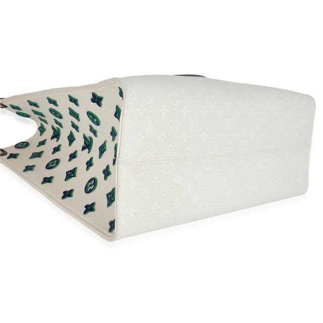 Blue Beige Jacquard Embroidered Tufted Monogram Hamptons Onthego G For Sale In New York - Image 6 of 9