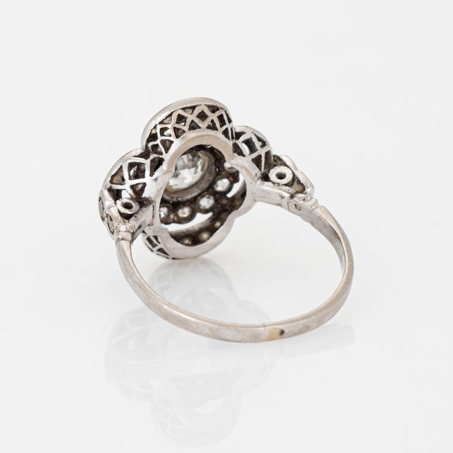 1910s Antique Portuguese Diamond Cluster Ring Platinum Sz 4.75 Art Nouveau Jewelry For Sale - Image 5 of 6