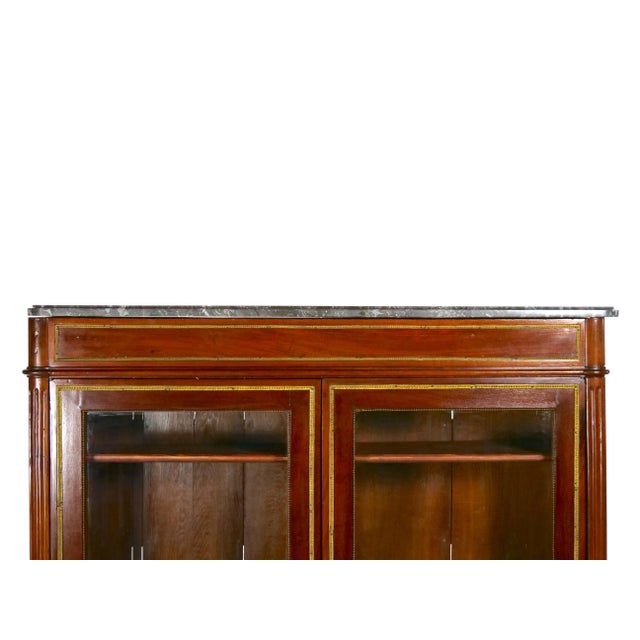 19th Century French Louis XVI Style Mahogany Marble Top Vitrine / Bookcase For Sale In New York - Image 6 of 13
