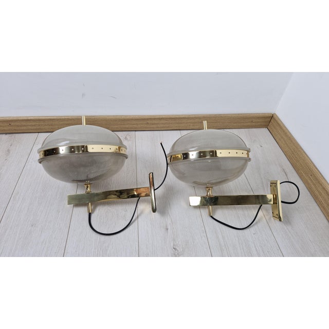 Delta Wall Lamps in Brass with Double Fresnel Glass by Sergio Mazza for Artemide, 1960s, Set of 2, in Very Good...
