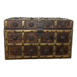 Antique Anglo-Indian Wood and Brass-Bound Trunk, 19th Century For Sale