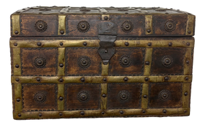 Antique Anglo-Indian Wood and Brass-Bound Trunk, 19th Century