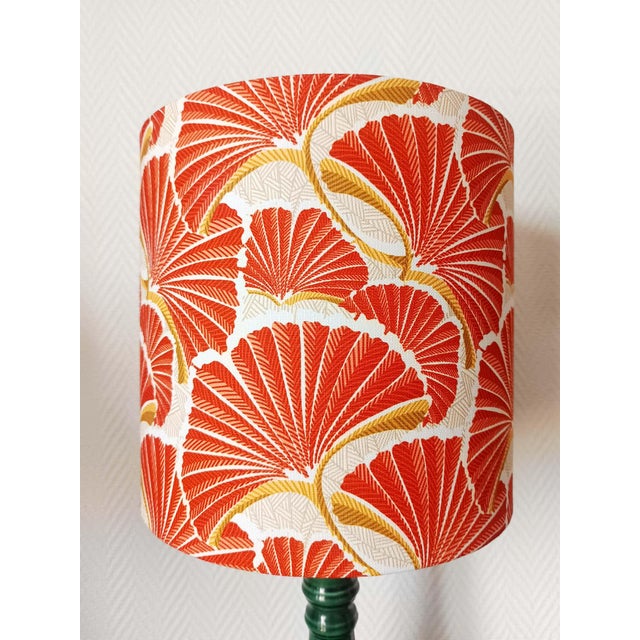 Textile Vintage Green Ceramic Lamp and Custom-Made Lampshade, 1950s For Sale - Image 7 of 10