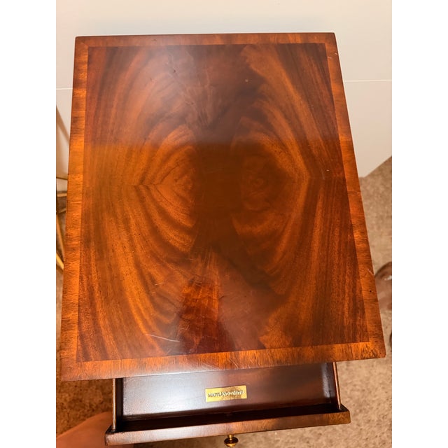 Late 20th Century Maitland-Smith Figured Wood Chairside End Table With Pull-Out Tray For Sale - Image 11 of 12