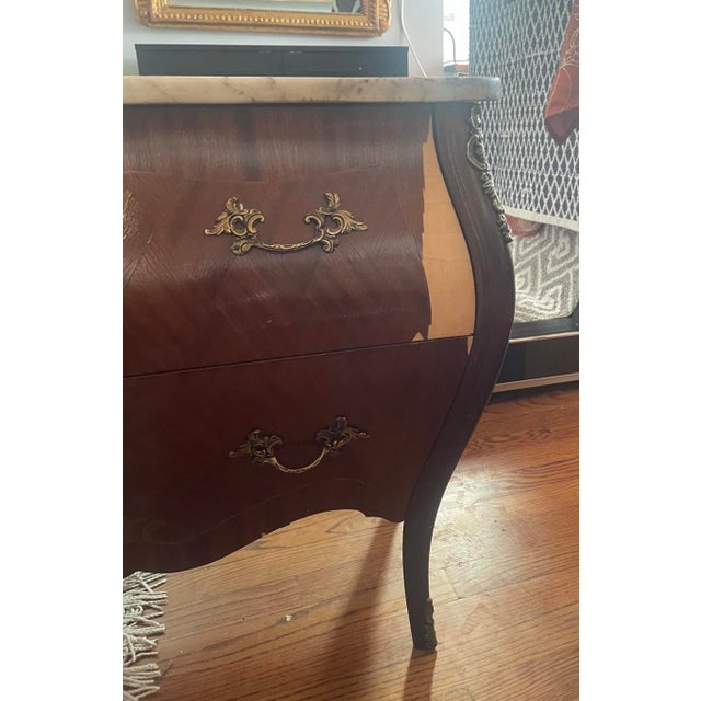 Antique French Louis XV Style Bombe Chest With Marble Top For Sale - Image 12 of 12