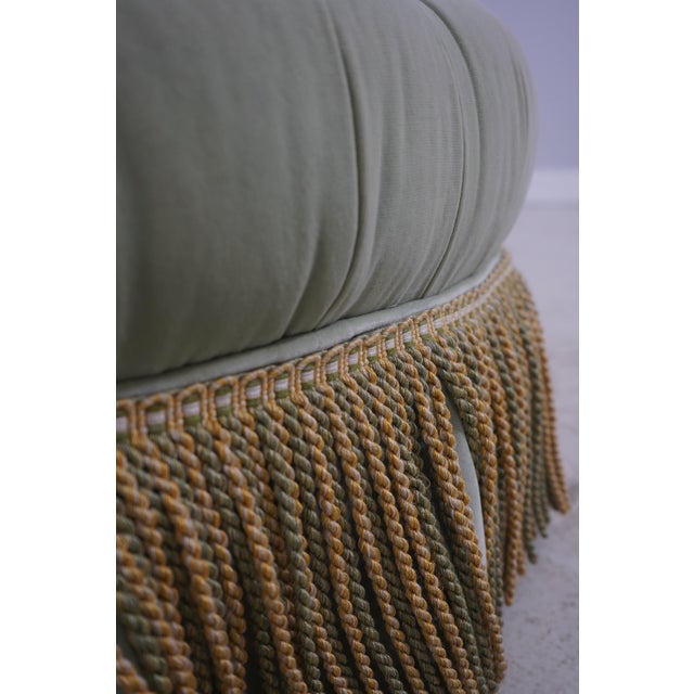 Green Baker Round Green Velvet Style Upholstered Ottoman For Sale - Image 8 of 11