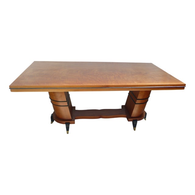 Art Deco French Dining Table with Slanted Semi-Circular Columns, 1920s For Sale