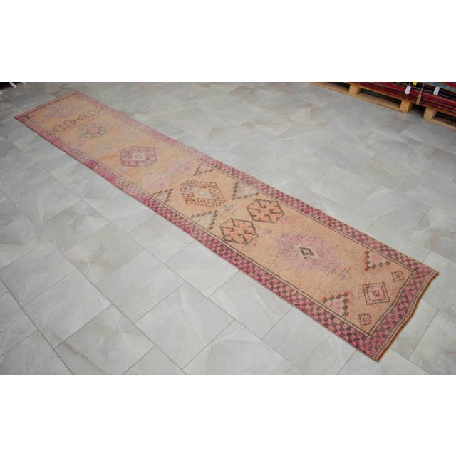 Kurdish Runner Herki Rug. Hand-Knotted Tribal Pink Hallway Rug - 2′6″ × 13′9″ For Sale - Image 11 of 12