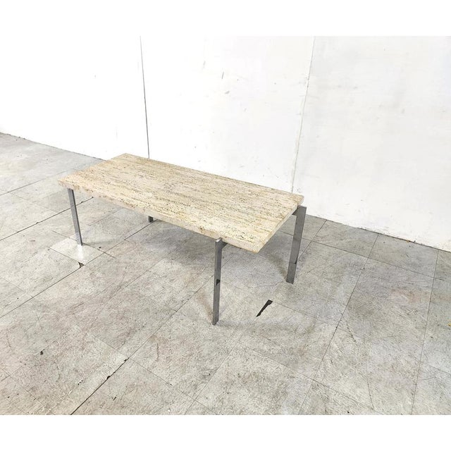 Vintage Travertine and Chrome Coffee Table, 1970s For Sale - Image 10 of 10