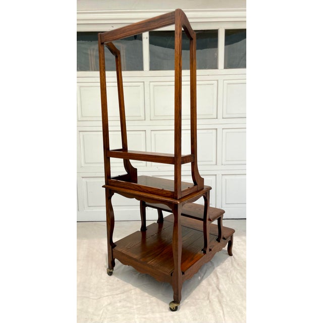 Brown Traditional Wood Three-Step Impressive Library Ladder For Sale - Image 8 of 11