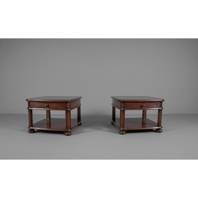 Mid-Century Modern Art Deco Bedside Tables in Mahogany, 1940s, Set of 2 For Sale - Image 3 of 16
