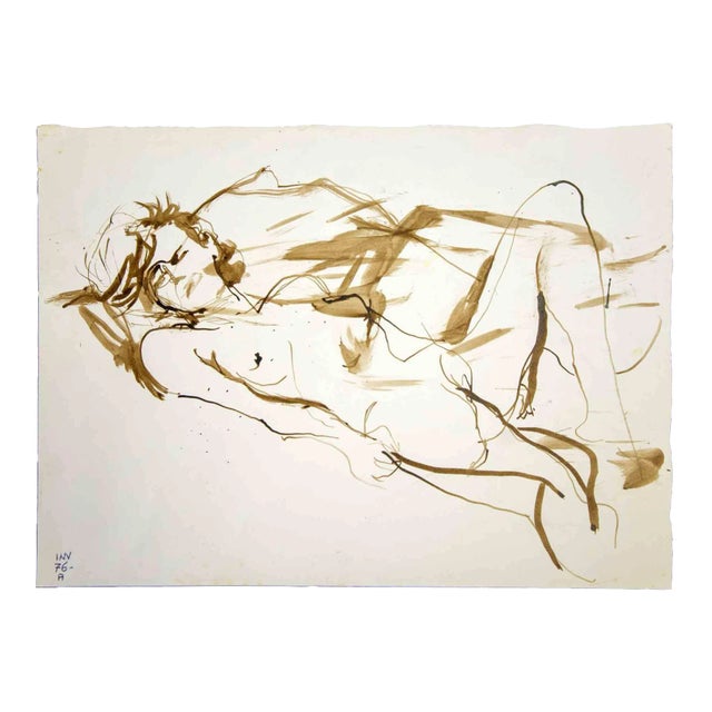 Leo Guida, Reclined Nude, Original Watercolor on Paper, 1970s For Sale