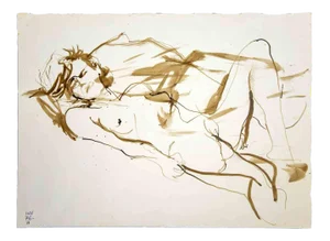 Leo Guida, Reclined Nude, Original Watercolor on Paper, 1970s