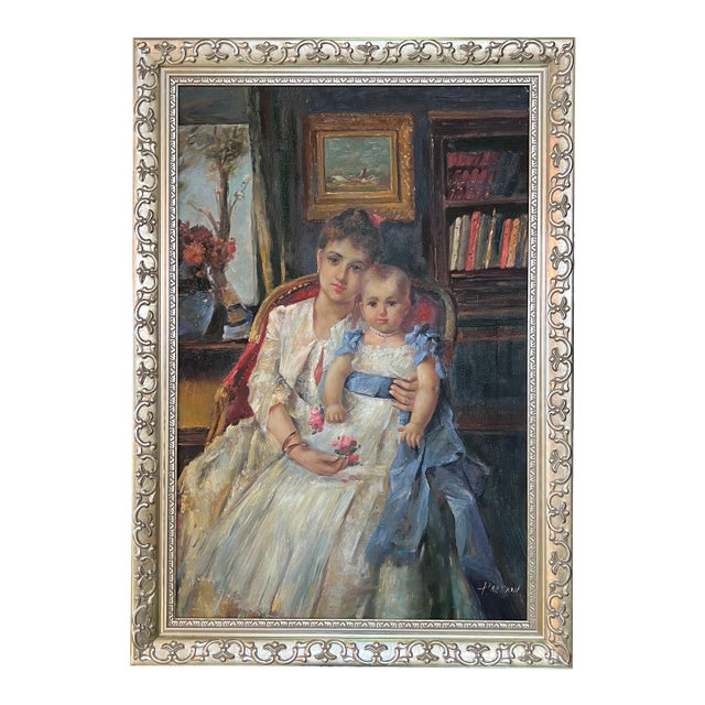 Vintage Oil Painting in Ornate Silver Frame For Sale