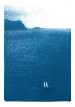 "Misty Sailboat Journey" Limited Edition Seascape on Watercolor Paper by Kind of Cyan