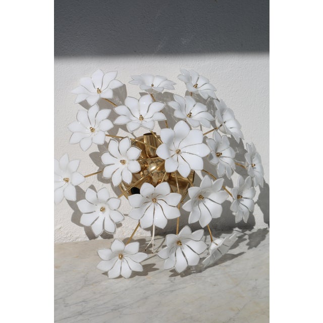 1980s Audrey Hepburn, Delicious Murano Glass Ceiling Light White Wall Light Flowers For Sale - Image 16 of 16