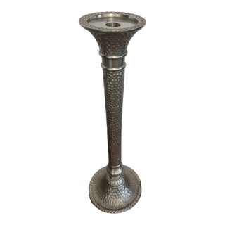 Vintage Hammered Metal Tall Taper Candle Holder Candlestick Silver Tone Decor For Sale