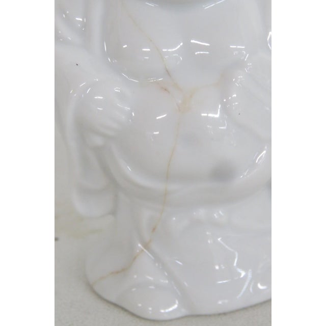 Ceramic Mid 20th Century White Ceramic Salt and Pepper Shakers 2pc Pair Laughing Buddha Figurines For Sale - Image 7 of 10